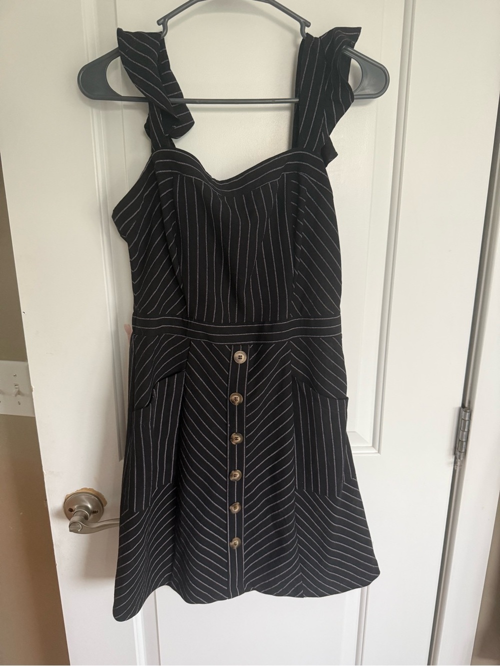 Promesa Black Pinstripe Button-Front Mini Dress